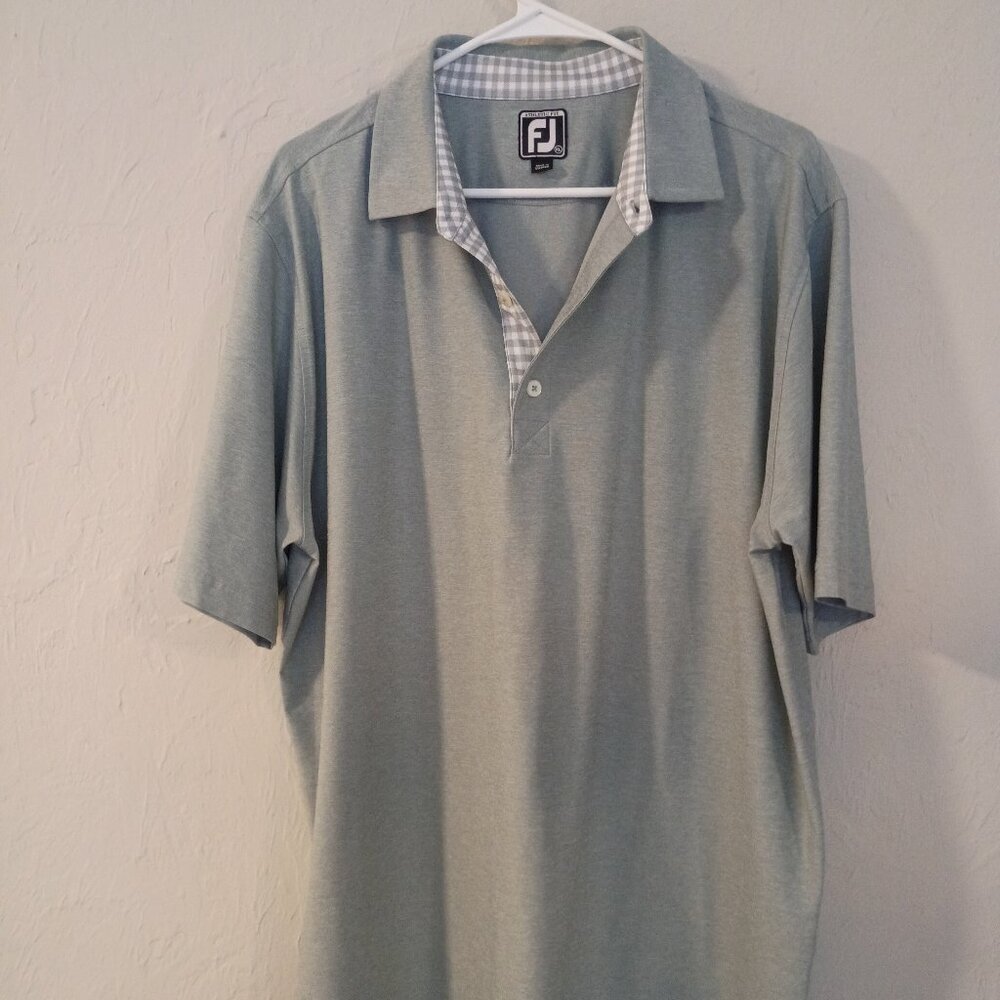 FootJoy Men’s Athletic Fit Golf Polo – Size XL – Light Gray w/ Gingham Collar
